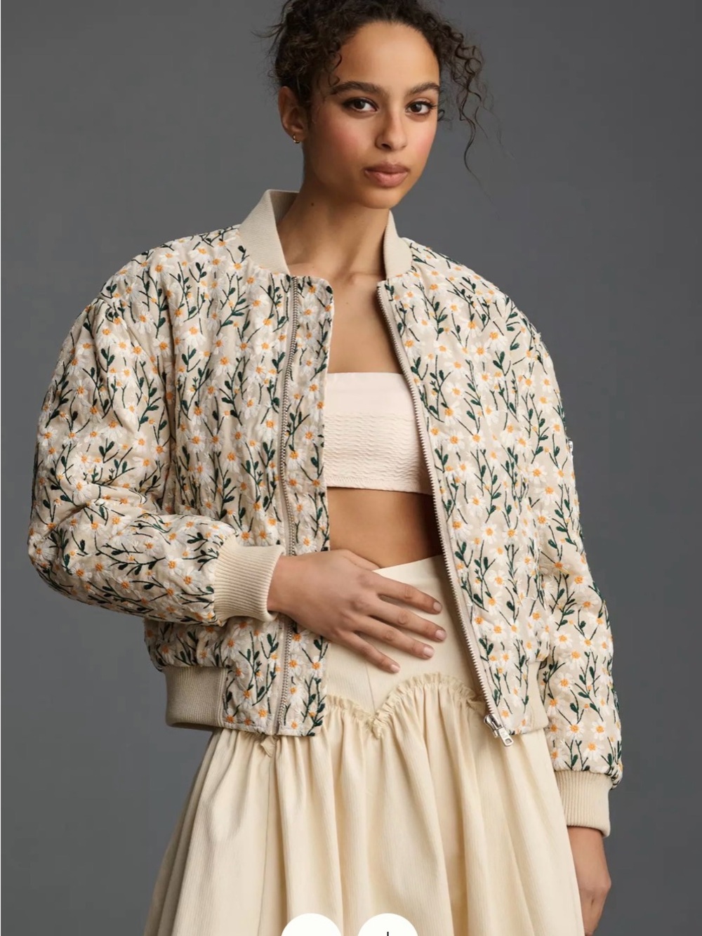 Anthropologie Avec Les Filles Cream Quilted Floral Bomber Jacket